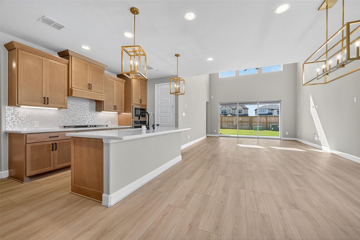 Interior, Kitchen, Pendant Lights, Recessed Lighting, Wood Texture Flooring