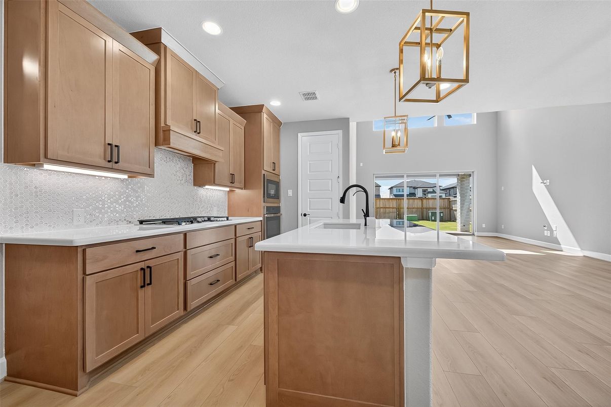 Interior, Kitchen, Pendant Lights, Recessed Lighting, Wood Texture Flooring