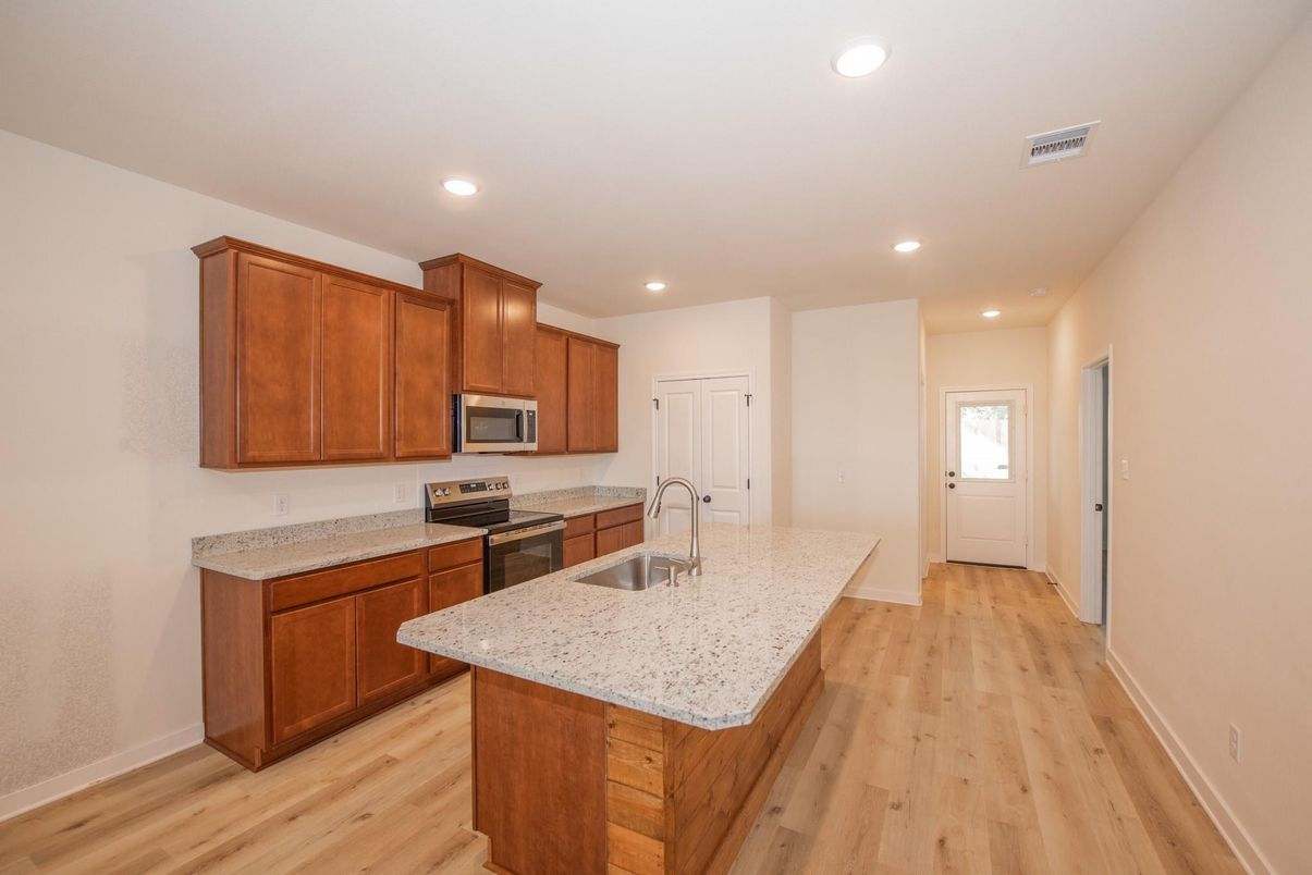Interior, Kitchen, Recessed Lighting, Wood Texture Flooring