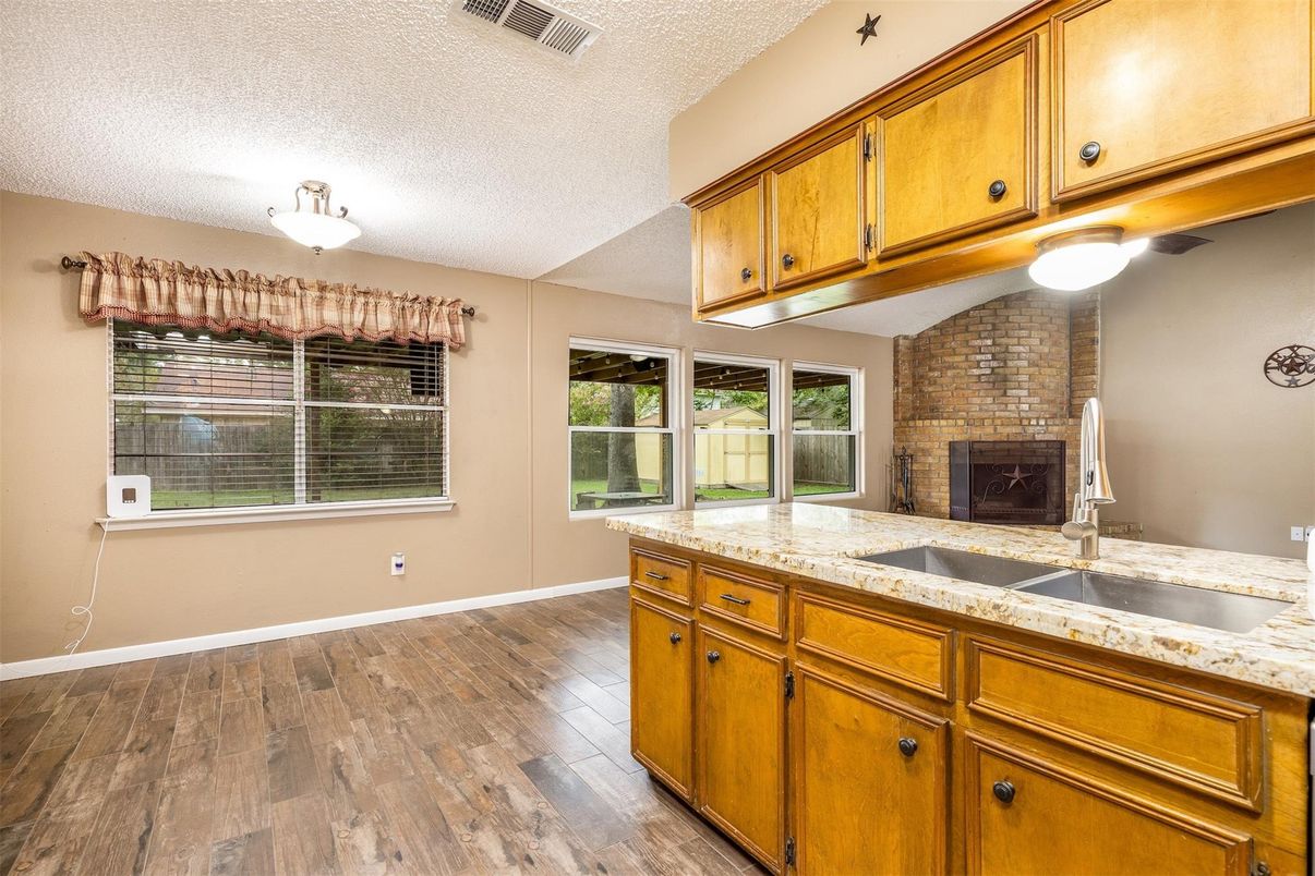 Fireplace, Interior, Stone Walls, Wood Texture Flooring