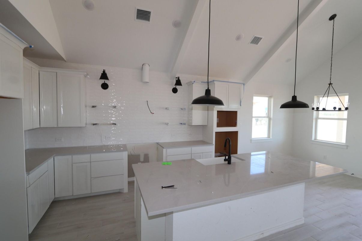 Interior, Kitchen, Pendant Lights, Wood Texture Flooring