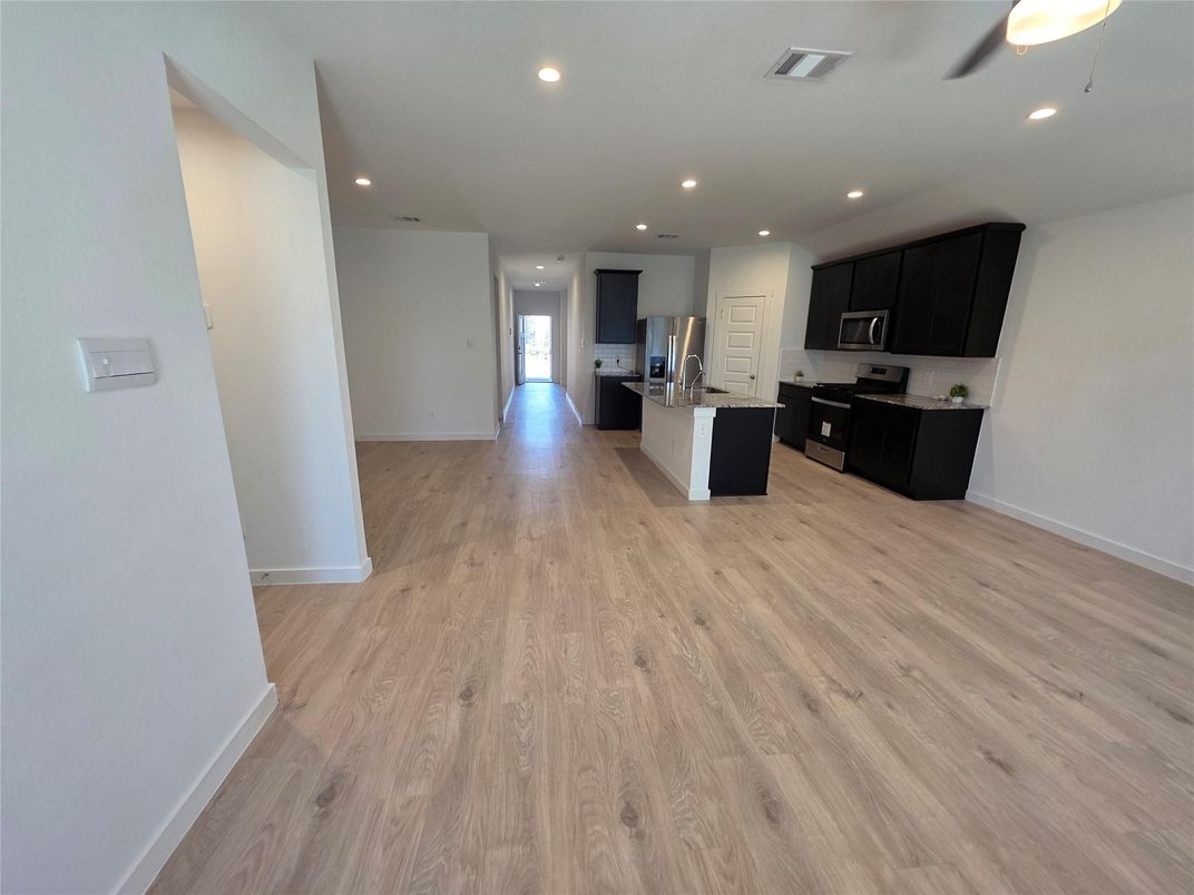 Interior, Kitchen, Recessed Lighting, Wood Texture Flooring