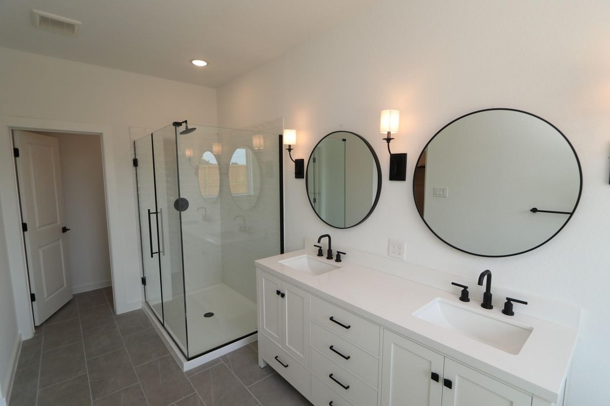 Bathroom, Dual Sink Vanities, Glass Shower, Interior, Recessed Lighting