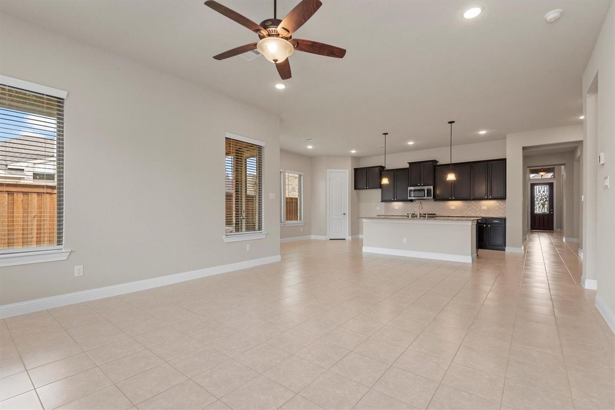 Empty room, Interior, Kitchen, Pendant Lights, Recessed Lighting