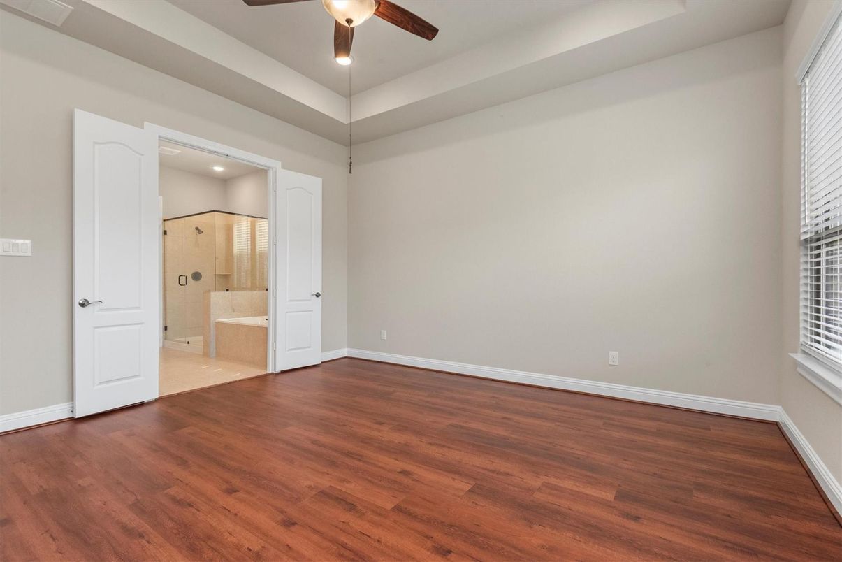 Bathroom, Empty room, Interior, Recessed Lighting, Wood Texture Flooring