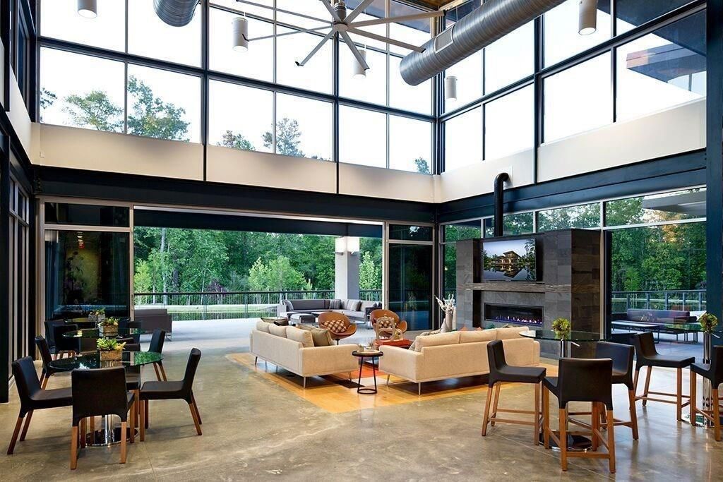 Dining room, Fireplace, Interior, Living room, Pendant Lights, Sun Room