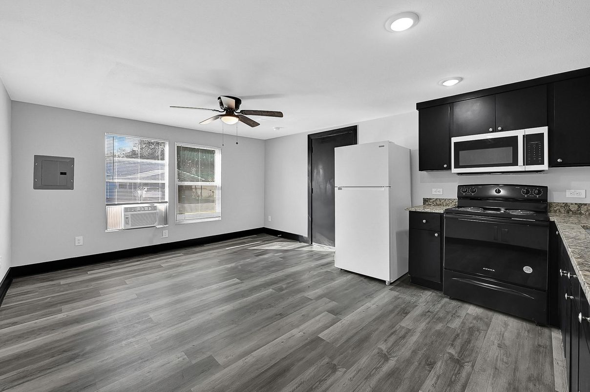 Interior, Kitchen, Recessed Lighting, Wood Texture Flooring