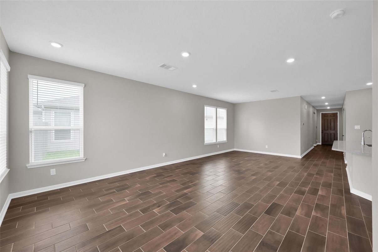 Empty room, Interior, Recessed Lighting, Wood Texture Flooring