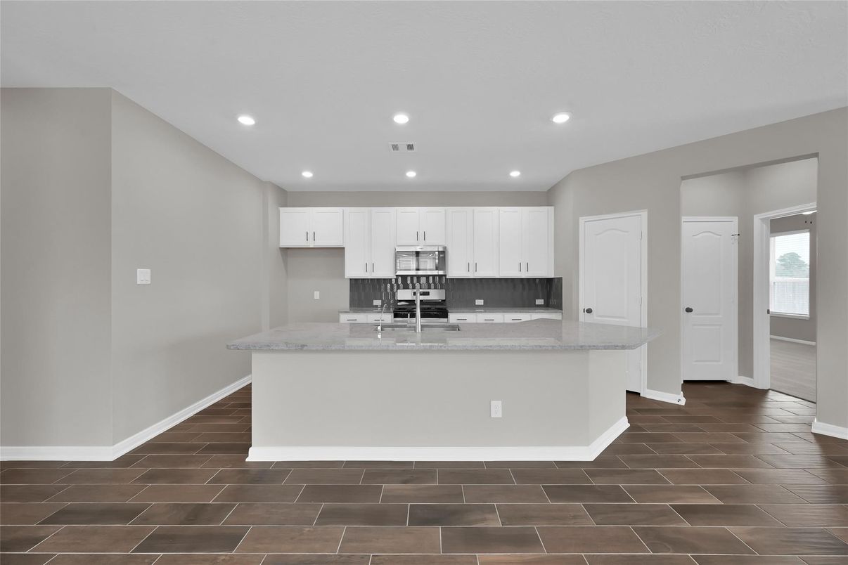 Interior, Kitchen, Recessed Lighting, Wood Texture Flooring