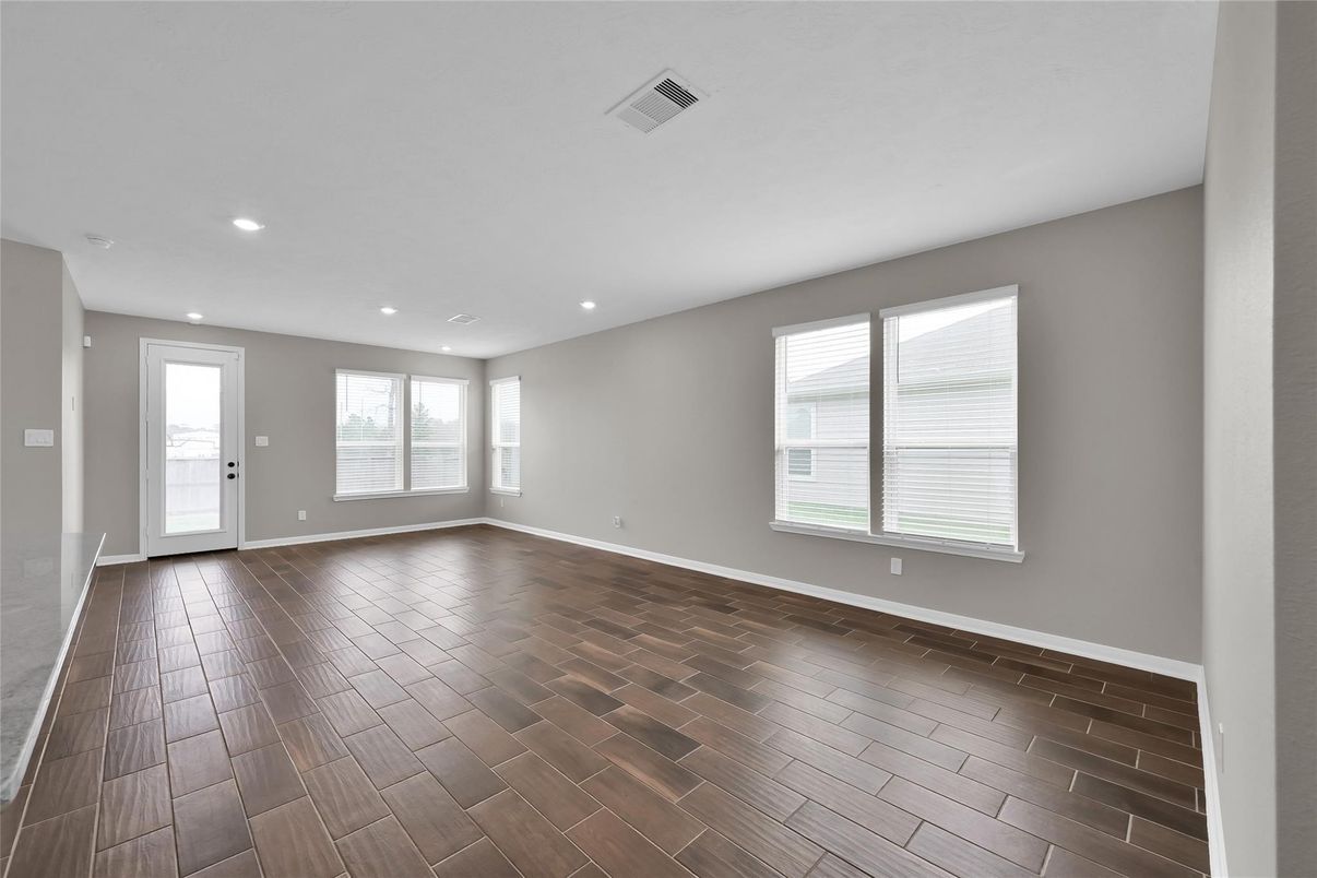 Empty room, Interior, Recessed Lighting, Wood Texture Flooring