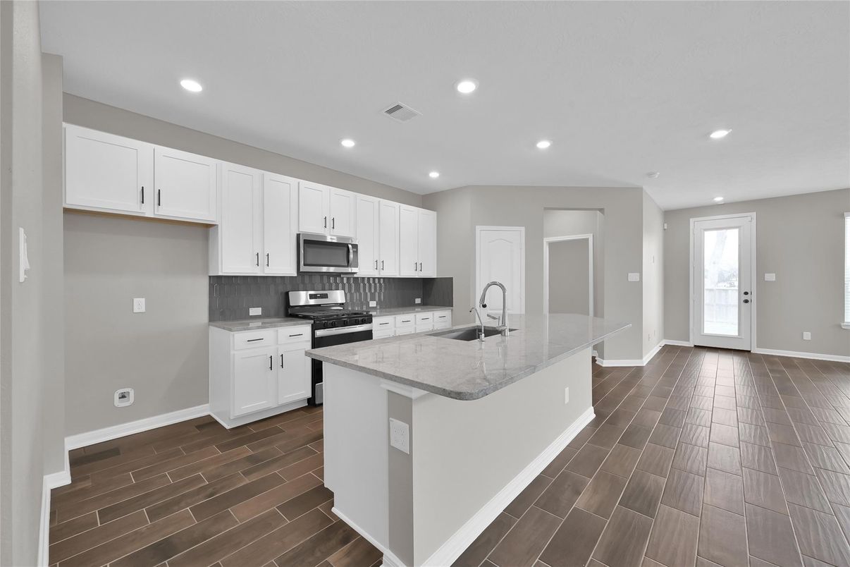 Interior, Kitchen, Recessed Lighting, Wood Texture Flooring