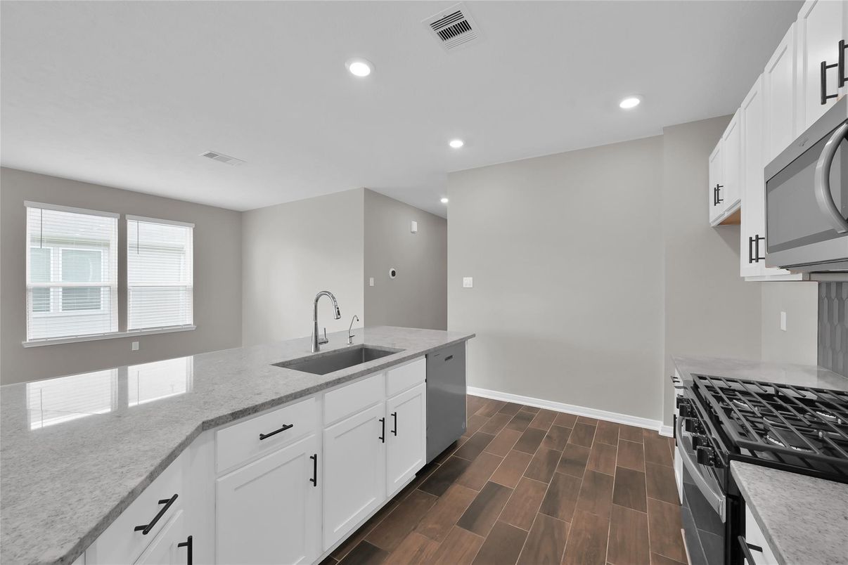 Interior, Kitchen, Recessed Lighting, Wood Texture Flooring