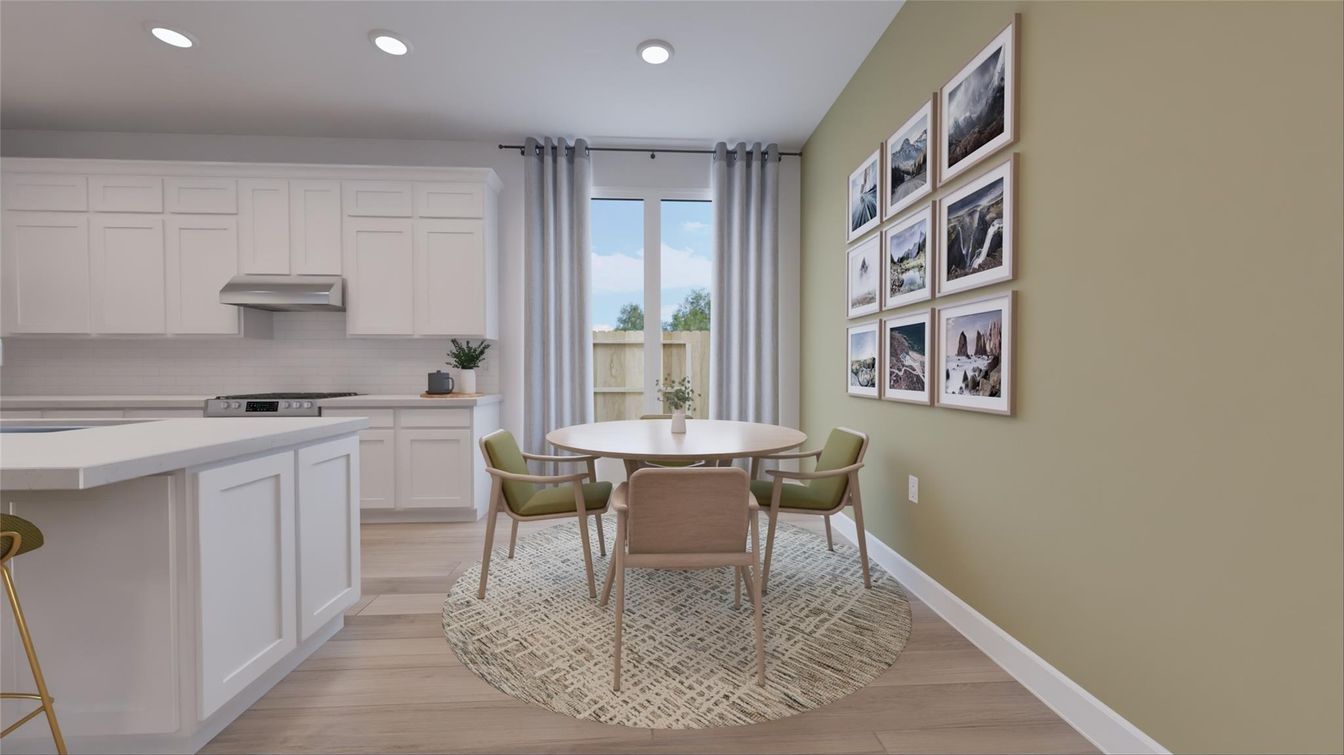 Dining room, Interior, Kitchen, Recessed Lighting, Wood Texture Flooring