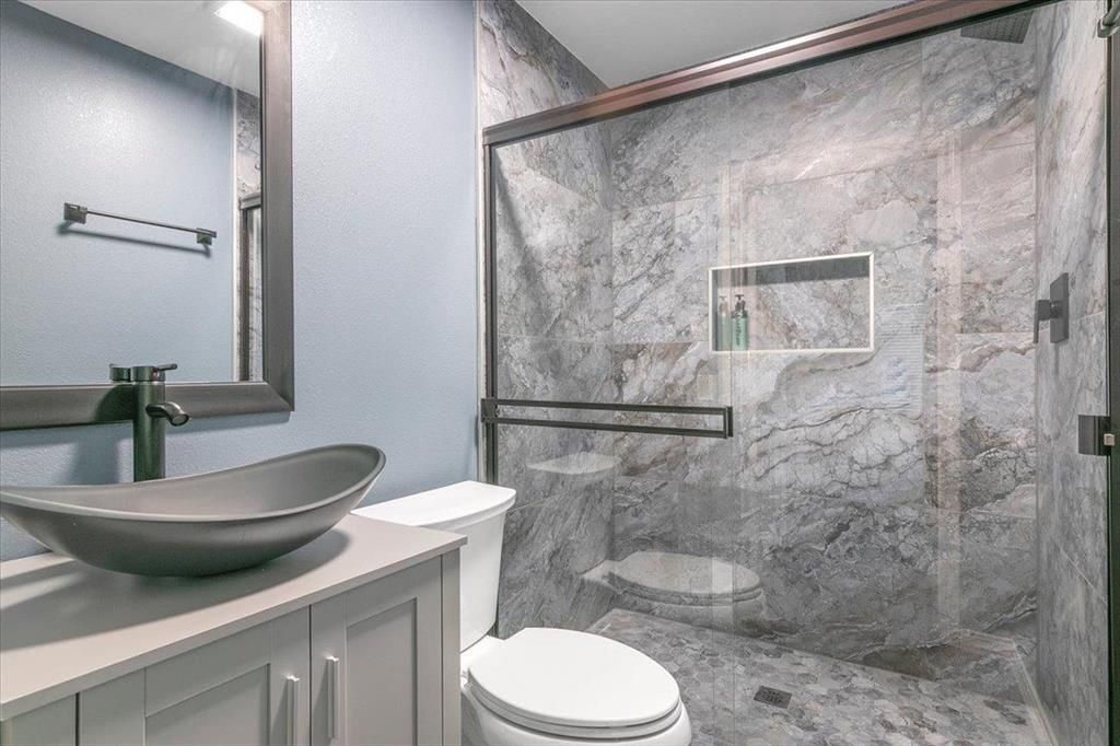 Bathroom, Glass Shower, Interior, Marble Walls
