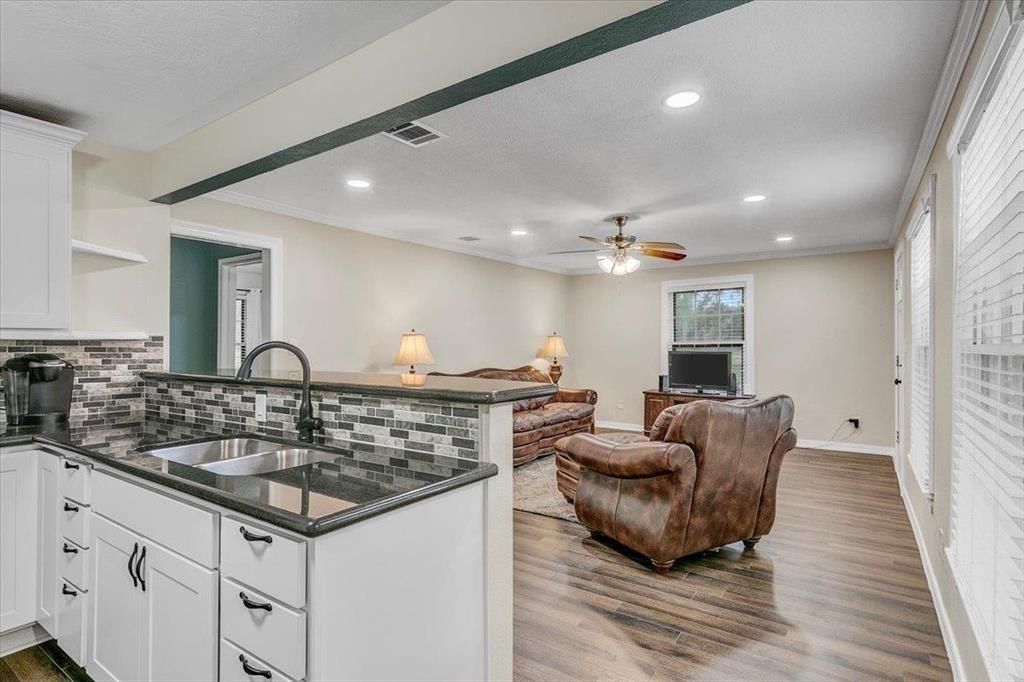 Interior, Kitchen, Recessed Lighting, Wood Texture Flooring