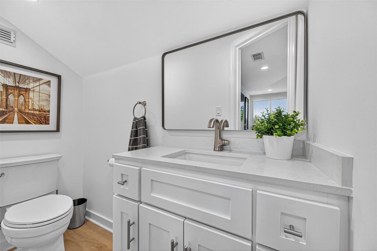 Bathroom, Interior, Recessed Lighting, Wood Texture Flooring