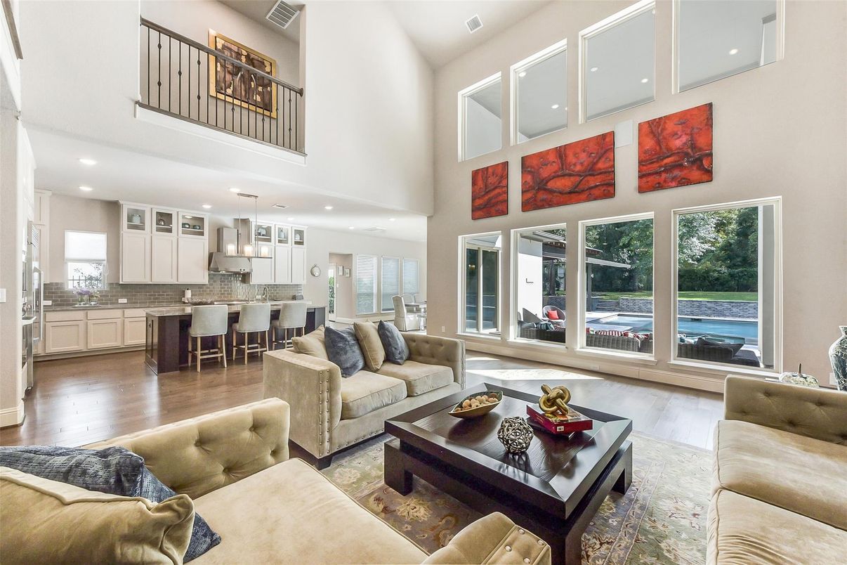 Interior, Kitchen, Living room, Pendant Lights, Recessed Lighting, Wood Texture Flooring