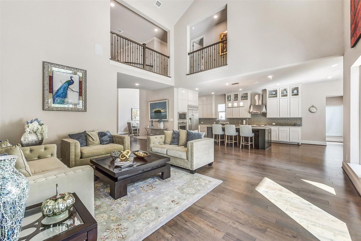 Dining room, Interior, Kitchen, Living room, Recessed Lighting, Wood Texture Flooring