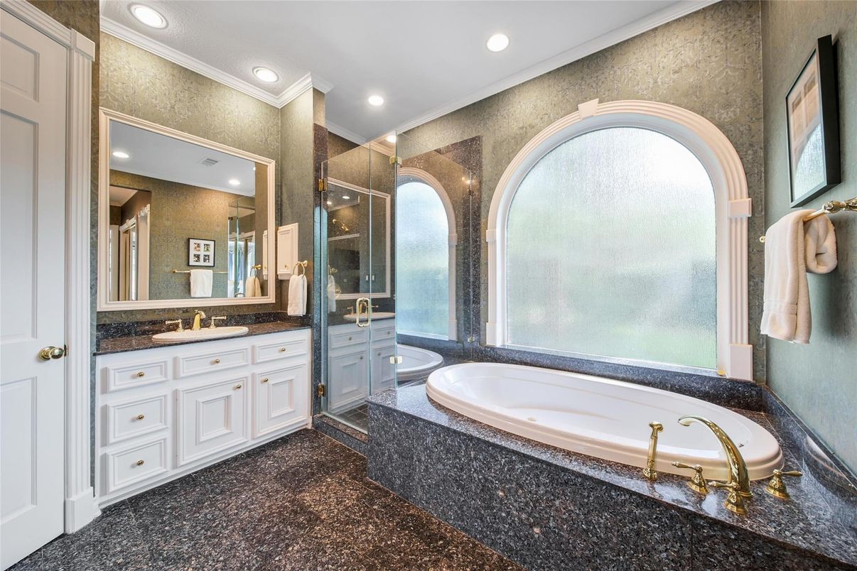 Bathroom, Dual Sink Vanities, Glass Shower, Interior, Recessed Lighting