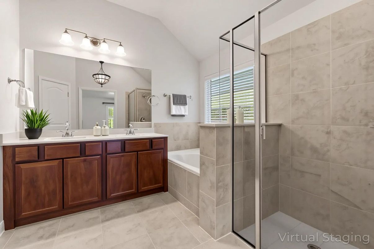 Bathroom, Dual Sink Vanities, Glass Shower, Interior