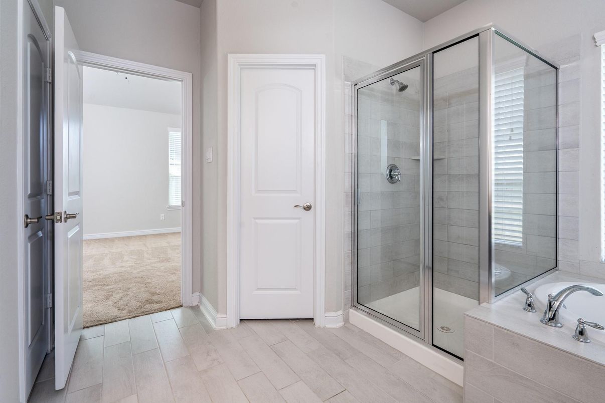 Bathroom, Glass Shower, Interior, Wood Texture Flooring