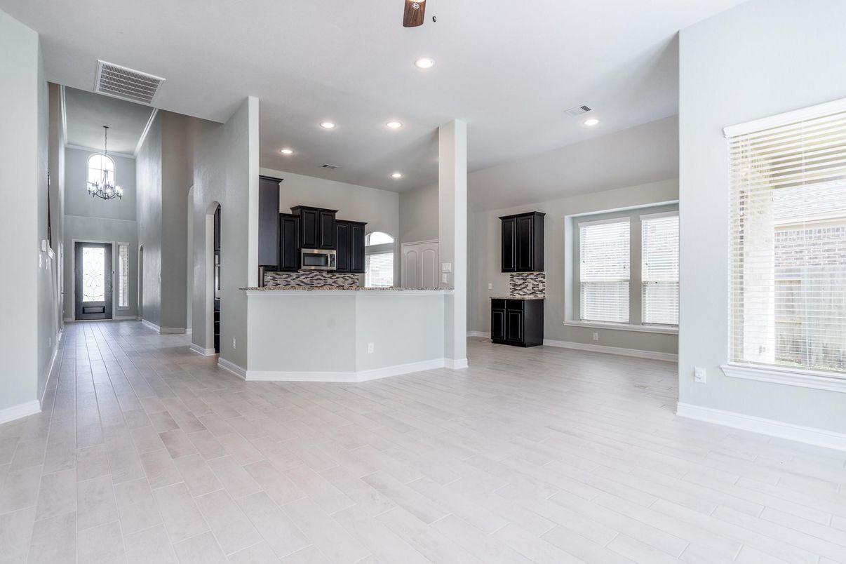 Interior, Kitchen, Pendant Lights, Recessed Lighting, Wood Texture Flooring