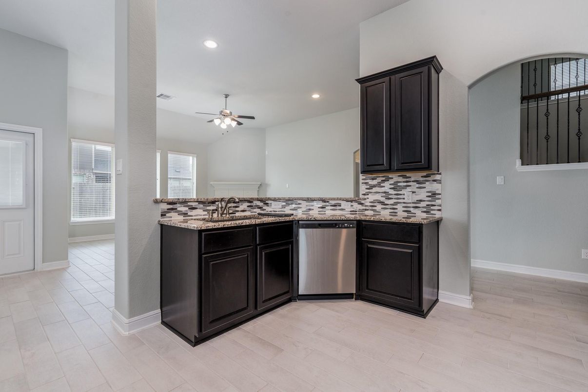 Interior, Kitchen, Recessed Lighting, Wood Texture Flooring
