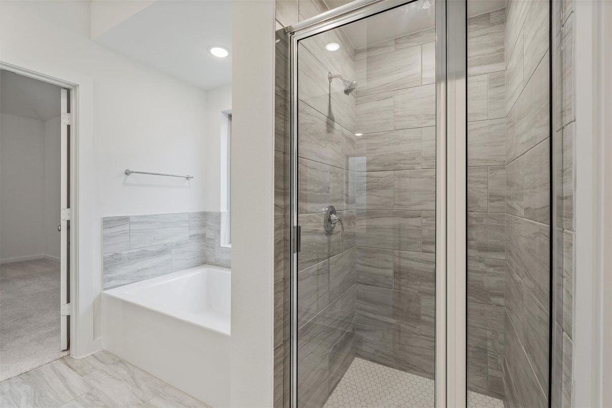 Bathroom, Glass Shower, Interior, Marble, Recessed Lighting