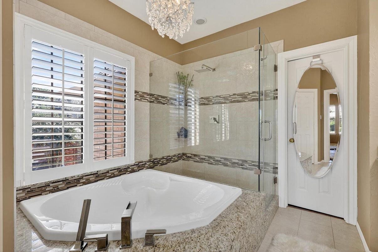 Bathroom, Chandelier, Glass Shower, Interior