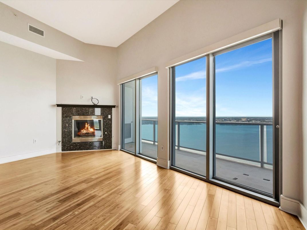 Empty room, Fireplace, Interior, Water, Wood Texture Flooring