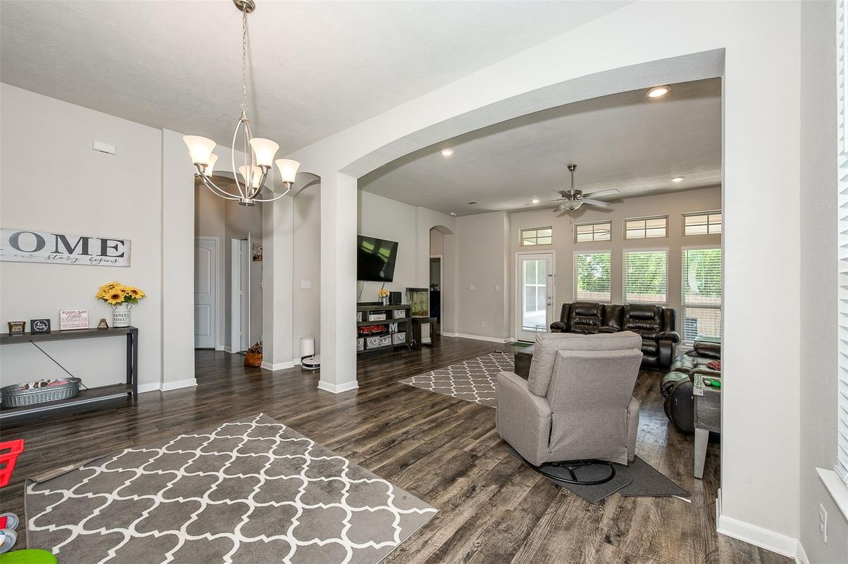 Chandelier, Interior, Recessed Lighting, Wood Texture Flooring