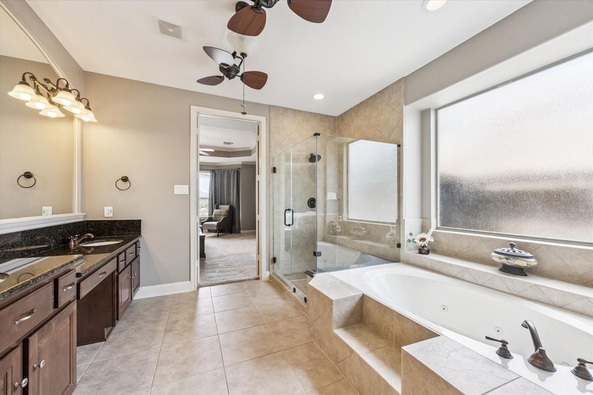 Bathroom, Dual Sink Vanities, Glass Shower, Interior, Recessed Lighting
