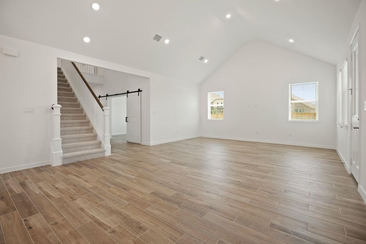 Empty room, Interior, Recessed Lighting, Wood Texture Flooring