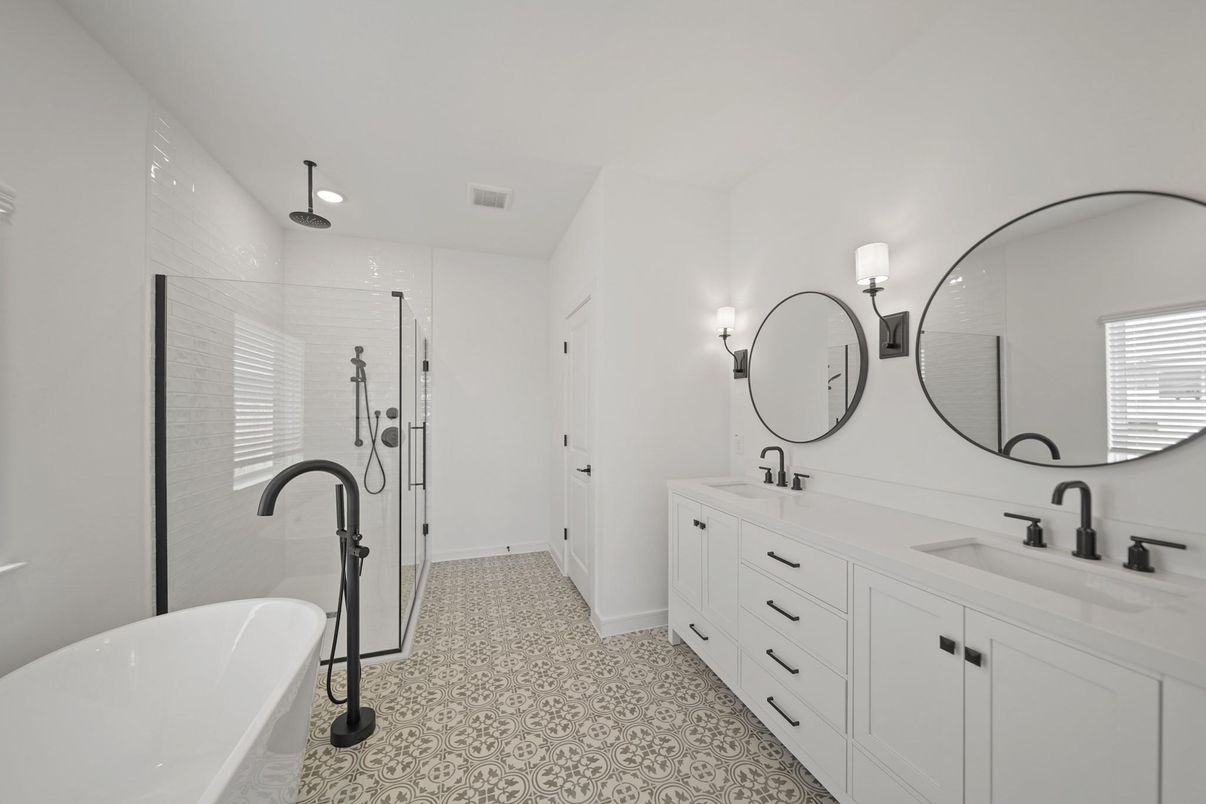 Bathroom, Dual Sink Vanities, Free Standing Baths, Glass Shower, Interior, Recessed Lighting