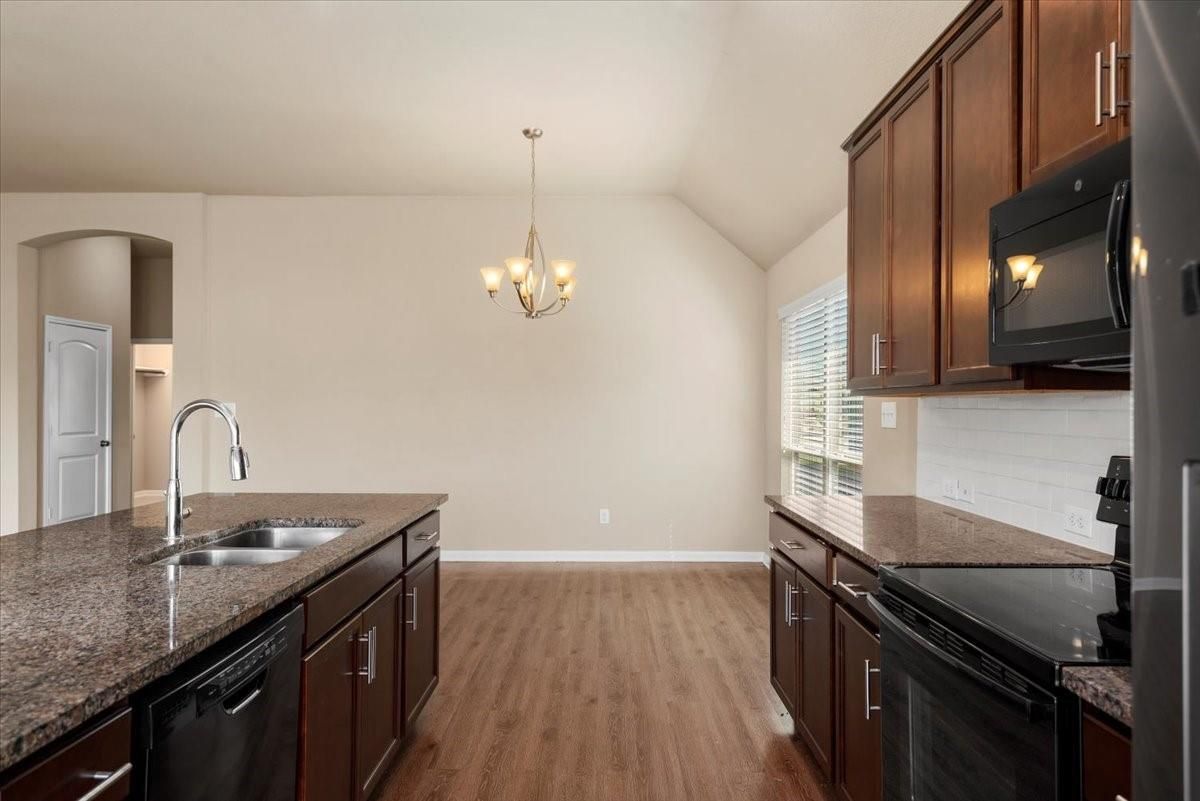 Chandelier, Interior, Kitchen, Pendant Lights, Wood Texture Flooring