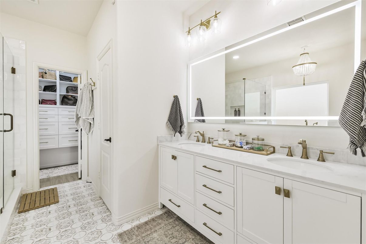 Bathroom, Dual Sink Vanities, Interior, Wood Texture Flooring