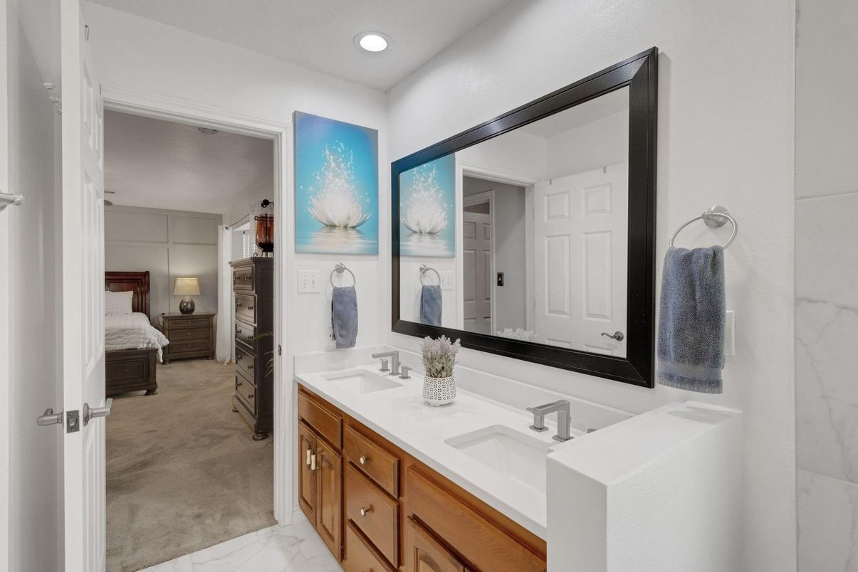 Bathroom, Bedroom, Dual Sink Vanities, Interior, Marble, Recessed Lighting