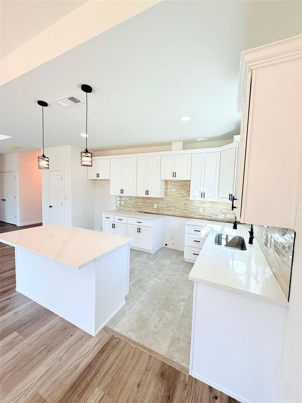 Interior, Kitchen, Pendant Lights, Recessed Lighting, Wood Texture Flooring