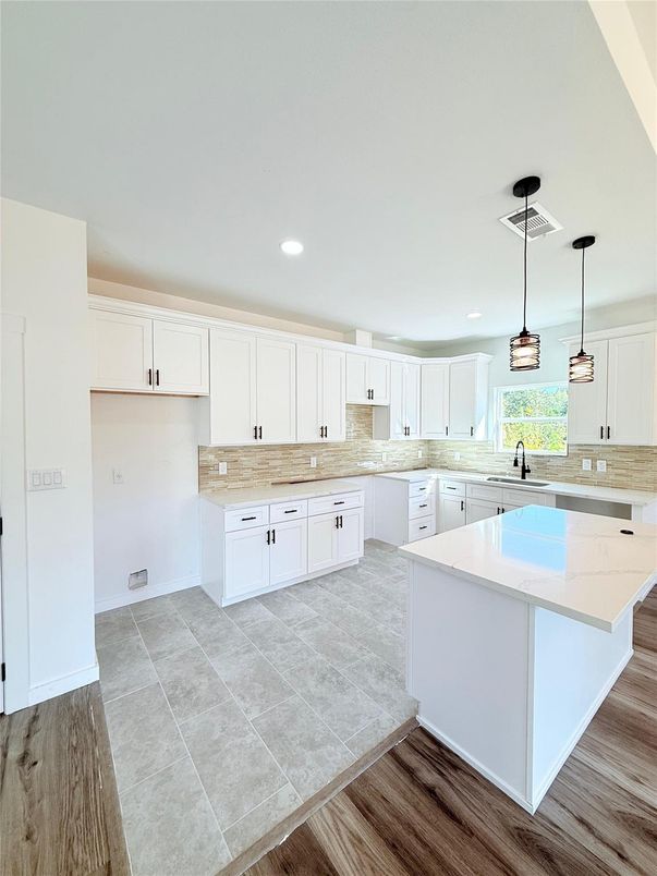Interior, Kitchen, Pendant Lights, Recessed Lighting, Wood Texture Flooring