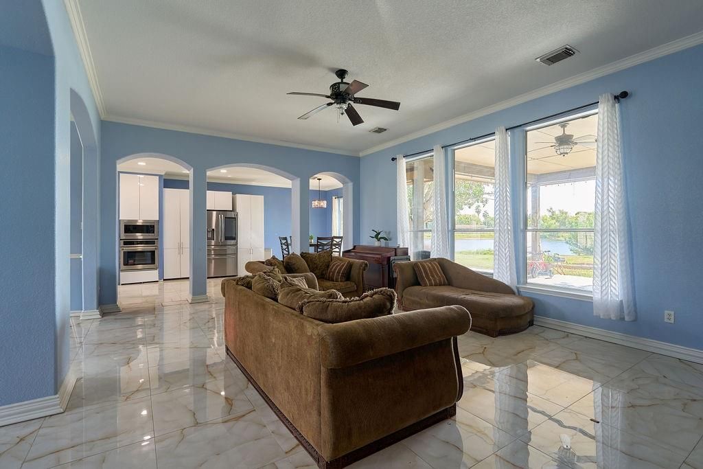 Interior, Kitchen, Living room, Marble, Recessed Lighting, Stainless Steel Appliances