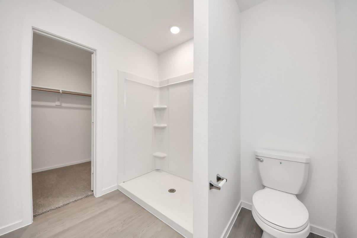 Bathroom, Interior, Recessed Lighting, Walk-in Closets, Wood Texture Flooring