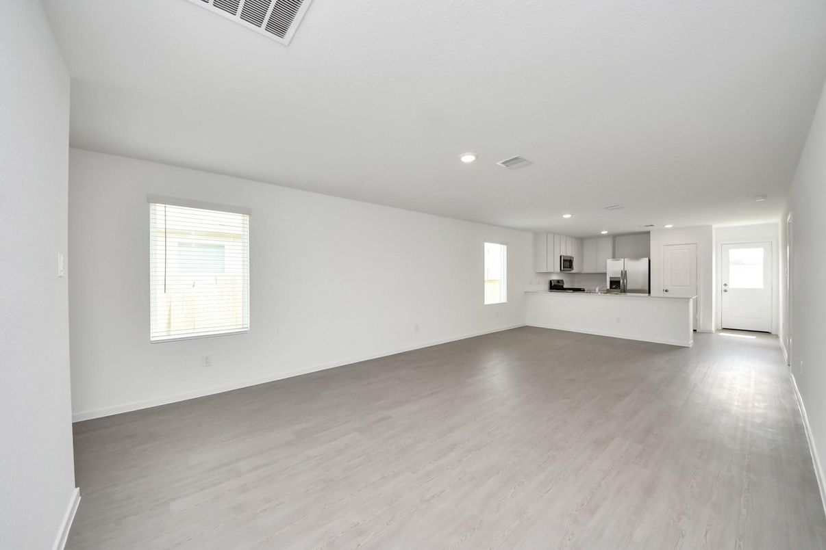 Empty room, Interior, Kitchen, Recessed Lighting, Wood Texture Flooring