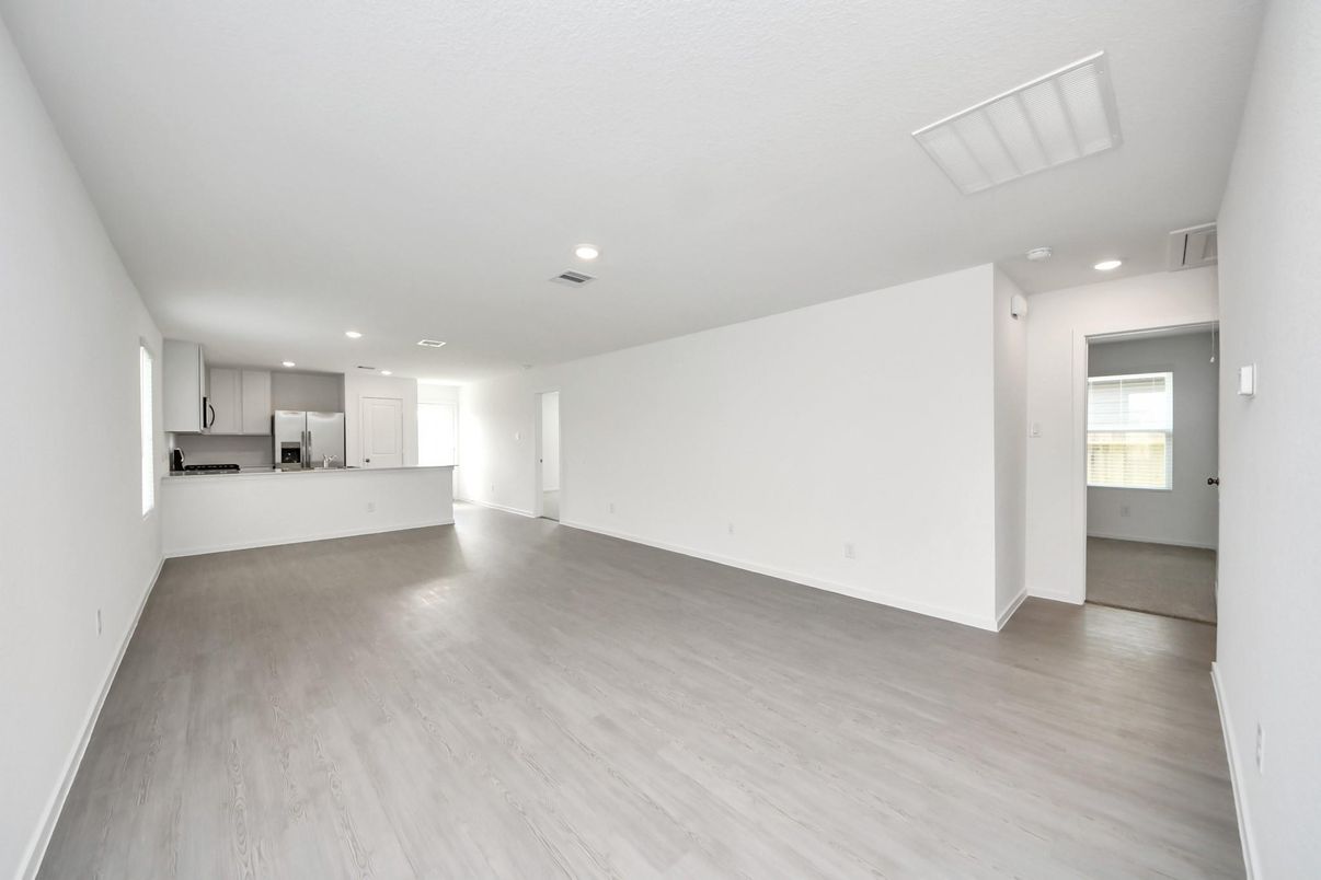 Empty room, Interior, Kitchen, Recessed Lighting, Wood Texture Flooring