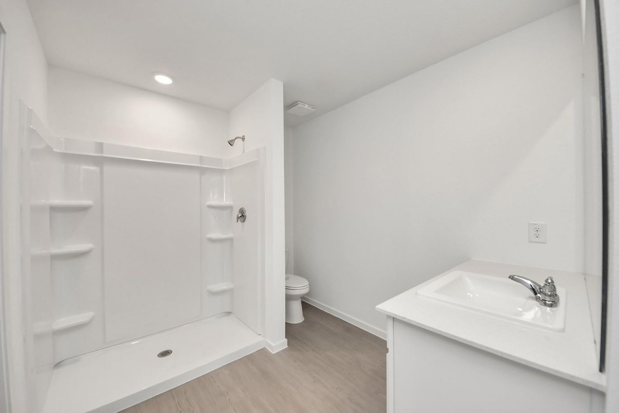 Bathroom, Interior, Recessed Lighting, Wood Texture Flooring