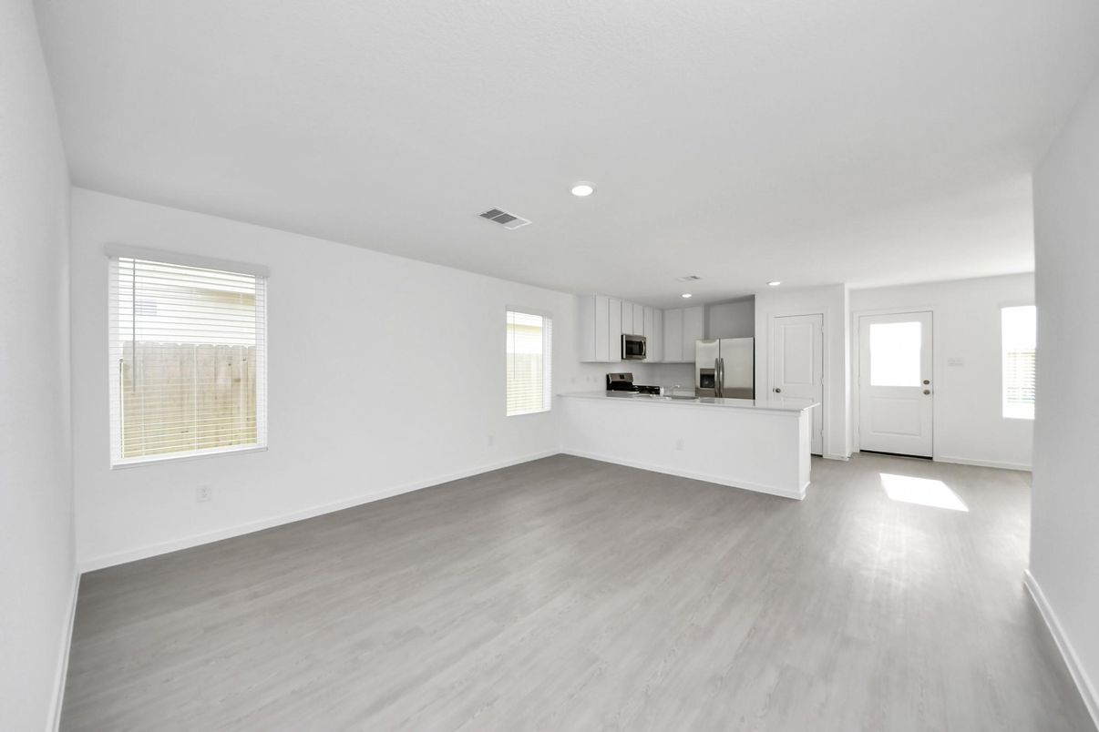 Empty room, Interior, Kitchen, Recessed Lighting, Wood Texture Flooring