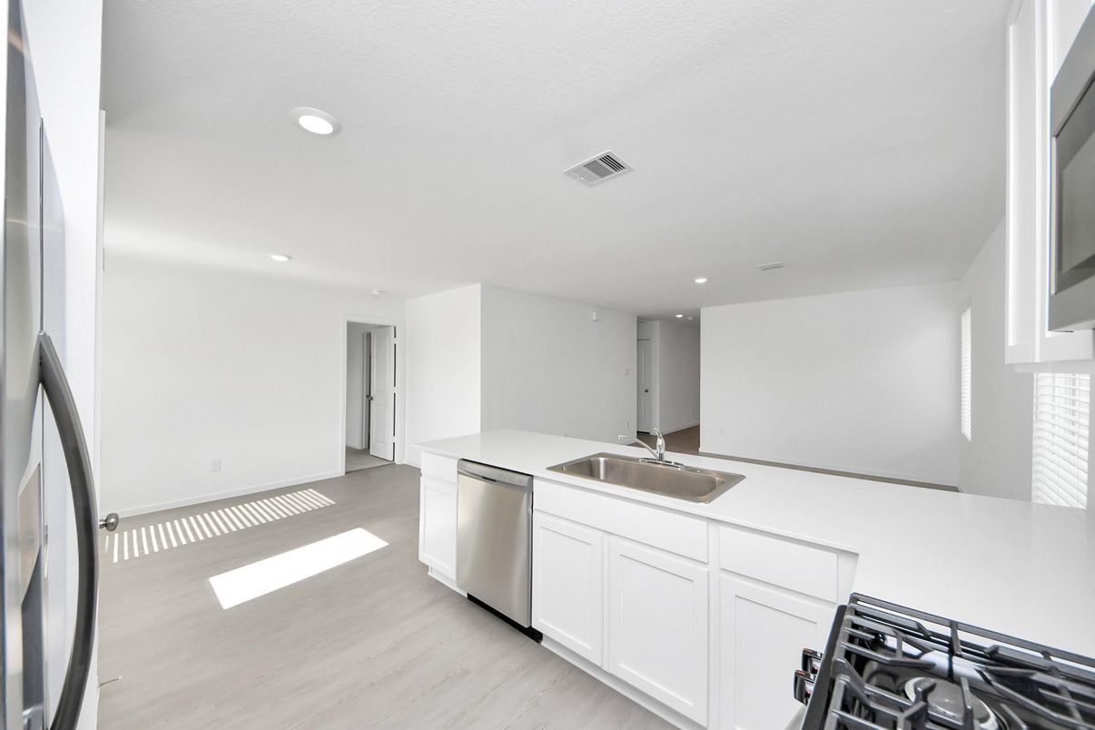Interior, Kitchen, Recessed Lighting, Wood Texture Flooring