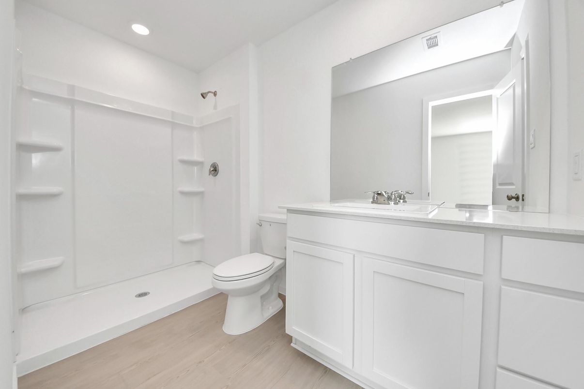 Bathroom, Interior, Recessed Lighting, Wood Texture Flooring