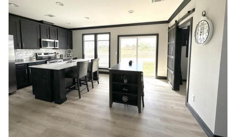 Interior, Kitchen, Recessed Lighting, Wood Texture Flooring