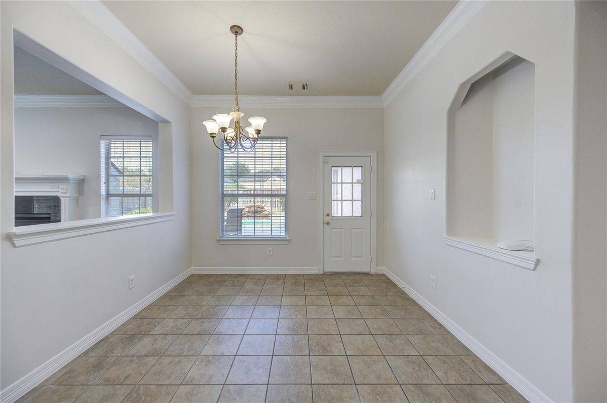 Chandelier, Empty room, Fireplace, Interior