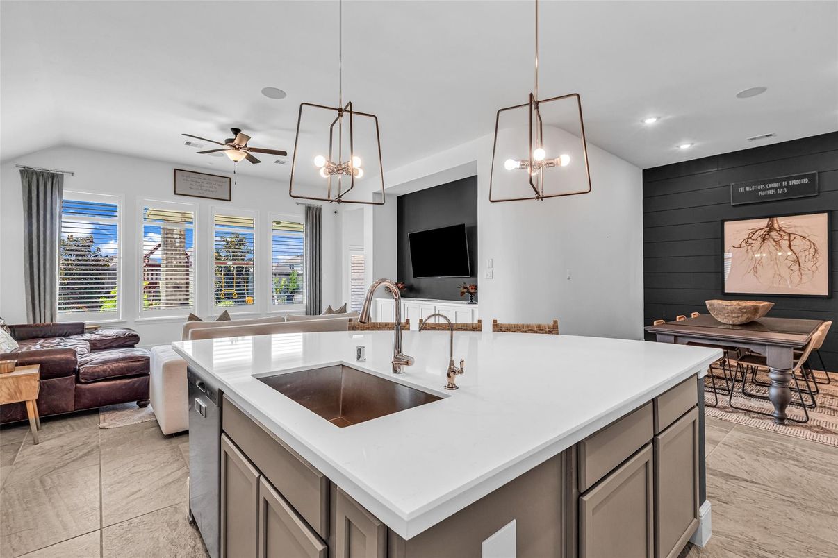 Dining room, Interior, Kitchen, Living room, Pendant Lights, Recessed Lighting